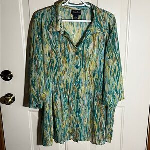 Maggie Barnes Multicolor with metallic shimmer Blouse button front 1X, 18/20W